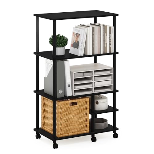 Furinno Turn-N-Tube 4-Tier Toolless Multipurpose Printer Stand Display Storage Shelf with Wheels, Americano/Black - image 5