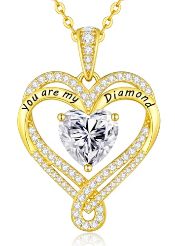 Moissanite Heart Pendant Necklace for Women,D Color VVS1 Moissanite Lab-Created Gem,925 Sterling Silver Gold Plating,Wedding,Anniversary Birthday Fine Jewelry Gifts for Wife Her Mom Girlfriend