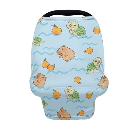 Image of Capybara Baby Car Seat Covers Multi-use Carseat Canopy Stretchy Infant Carseat Cover Baby Shower Gifts for Girls Boys