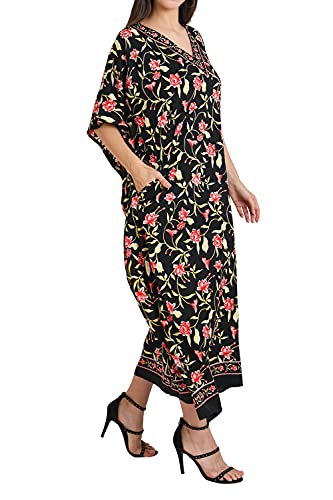Image of Miss Lavish London Kaftan Dresses for Women Plus Size Long Batwing Sleeve Caftans, V Neck Moo Moo Printed Beach Cover Up Maxi Beach Dress, Bathing Suit Cover-Up Loungewear