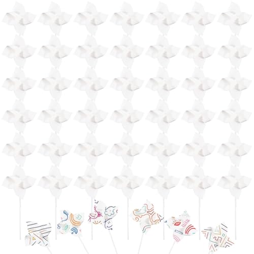 CRASPIRE 48 Set DIY Windräder Bastelpapier Windräder Blanko Weiß Bastelsets Zum Selbermachen Ihrer Eigenen Windräder Für Jungen Und Mädchen Sommeraktivität Schulgruppe Kindertagesstätte Kunsthandwerk