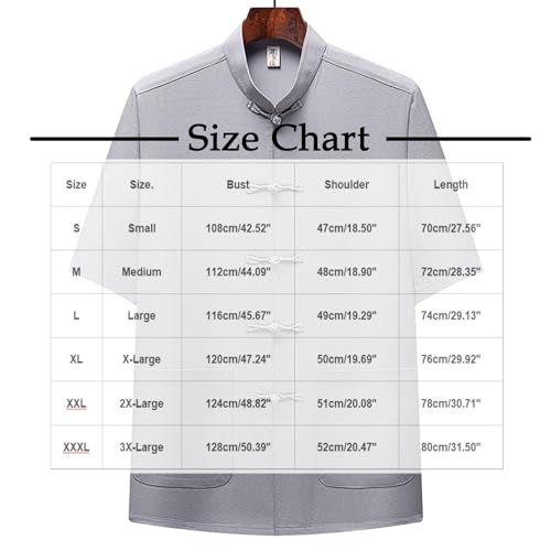 Cambkatl Men's Mandarin Collar Kung Fu Shirts Loose Short Sleeve Vintage Chinese Traditional Tai Chi Frog-Button Shirt3