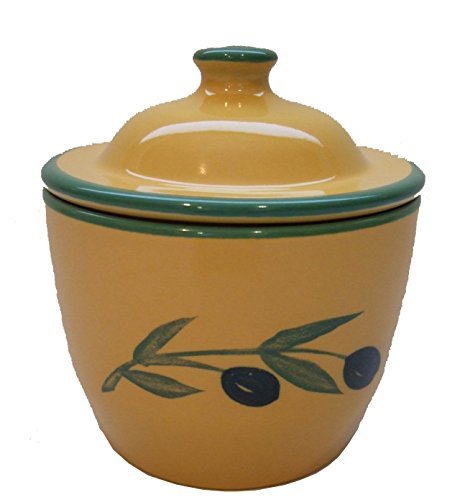 Cooks Innovations Ceramic Garlic Keeper - Hand Painted With Decorative Olive Design - Yellow & Green