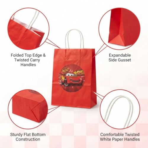 Image of Wanna Party Car Theme Paper Gift Bags for Kids - Pack of 12, Red | Racing Car Birthday Return Gift Bags, Goodie Bags, Party Favour Bags, Treat Bags & Small Gift Bags