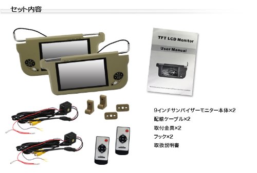9インチ　バイザーモニター　左右セット　通電確認済　配線付 Amazon | サンバイザーモニター 9インチ 左右2個セット グレー | サン