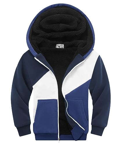 Image of SWISSWELL Boys Fleece Jacket Long Sleeve Sherpa Lined Zip Up Hoodies Soft Warm Sweatshirt Outerwear for Kids 6-15 Years