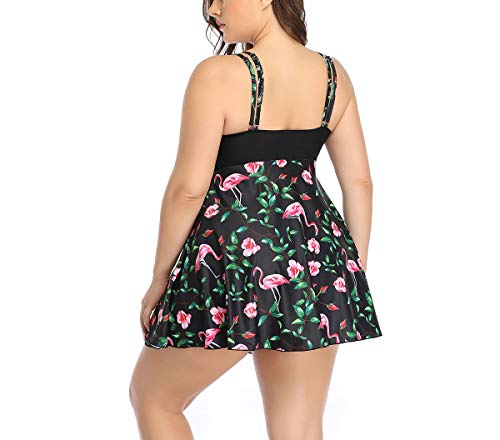 Women Plus Size Two Piece Swimsuits Tankini Bathing Suits Flamingo Swim Dress3
