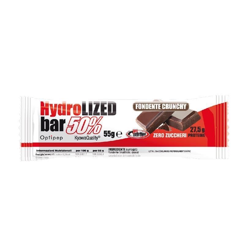 HYDROLYZED BAR 50% [BARRETTA DA 55 G] - barrette proteiche zero zuccheri (FONDENTE CRUNCHY, BOX DA 24 BARRETTE)