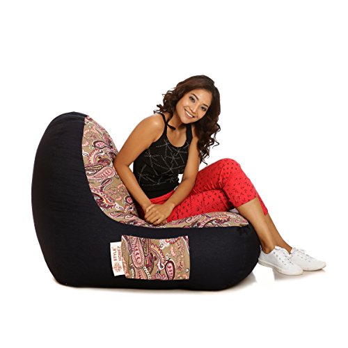 Image of Style Homez Urban Design Denim Canvas Paisley Printed Bean Bag XXL Size Filled with Beans Fillers