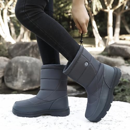 BARFULKER Winterstiefel Herren Damen Wasserdicht Winterschuhe Warm Gefüttert Schneestiefel Leicht Wanderschuhe Trekkingschuhe Rutschfest Stiefel,Grau 43 EU