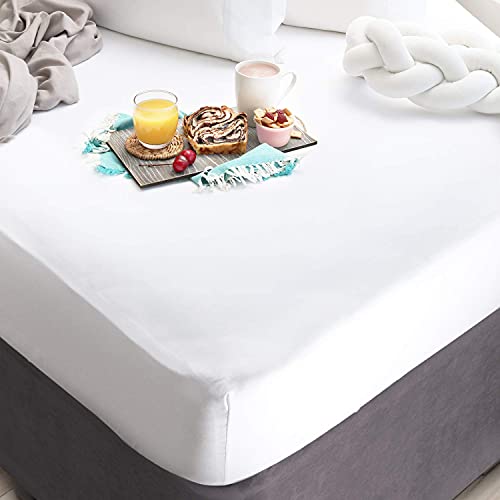 Sábanas Saniwoven Nestl con tecnología Silvadur | Sábanas de microfibra suave | Sábana bajera King | Blanco Cover