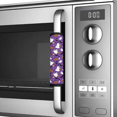 Image of 6 Pieces Refrigerator Door Handle Covers Halloween Fridge Handle Covers Wood Grain Washable Appliance Handles Cover, Halloween Countertop Decor Keep Off Fingerprints,Food Stains