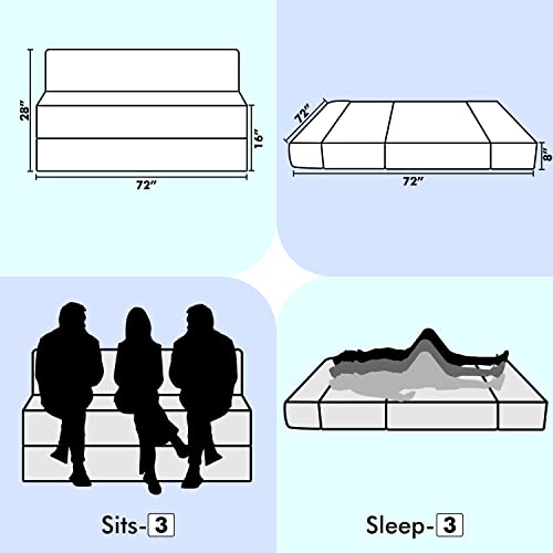 Image of Urban Decor Foldable Sofa Bed 6' X 6' Feet with Cushions | Perfect for Guest Jute Fabric Four Seater Sofa Cum Bed for Home & Office Space-Saving - SCB-4-Blue