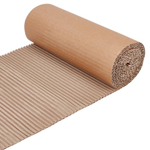 BENECREAT 78.7 x 8.7 Inch Brown Single Face Corrugated Cardboard Roll, Corrugated Wrap Paper for Gift Packing, Storage, DIY Crafts, Shipping, 2.5mm Thick