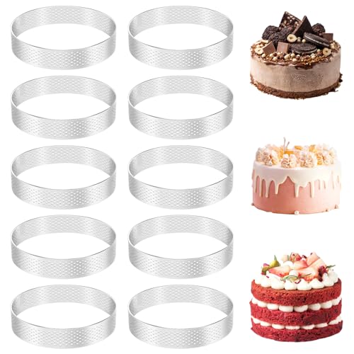 Happysnow 10 pezzi di anelli rotondi per torte con risucchiatura in acciaio frutta torta mousse stampo cucina 10 cm