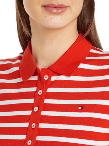 Tommy Hilfiger Damen Poloshirt Kurzarm 1985 Pique Stripe Polo Regular Fit, Mehrfarbig (Breton Fierce Red/Ecru), L – Ansicht 3