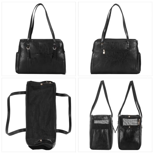 Lasaviin Hundetragetasche, modische Leder-Haustier-Tragetasche mit Taschen, von Fluggesellschaften zugelassen, weiche Seiten, für Welpen, Katzen, Hunde, Schwarz