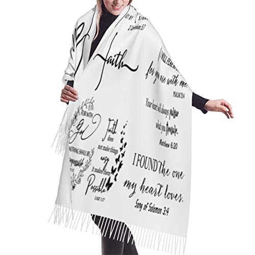 Special Gifts for Her,White Inspirational Vinyl Bible Verse Christian Prayer Tassel Pashmina Shawls and Wraps