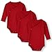 BINIDUCKLING 3er Pack Baby Jungen Mädchen Langarm Wickelbodys - 100% Baumwoll Baby Body mit Seitlichen Druckknöpfen für 9-12 Monate, Rot