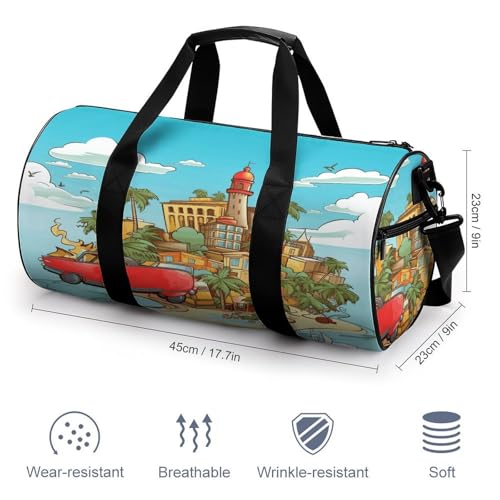 Sac de sport cylindrique imprimé Cuba, volume optimisé de 45 cm - 2
