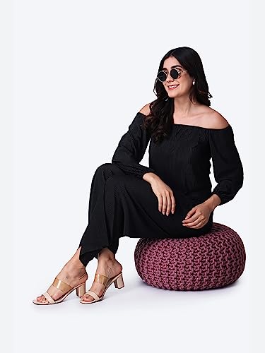 Image of POPWINGS Casual Wrinkle Full Sleeves Off-Shoulder Top and Palazzo Co-ord Set for Women || Co-Ords Set for Women Stylish Western || Top and Palazzos Set for Women|| 2 Piece Set for Women