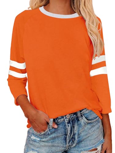 3/4 Sleeve Shirt for Womens Crewneck Color Block Raglan Casual Trendy Summer Solid Tops2