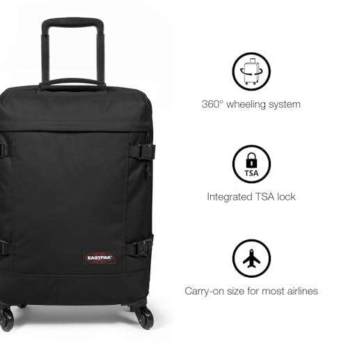 Image of EASTPAK TRANS4 S - 44L Small Cabin Wheeled Luggage, Two Compartments, TSA Lock, 360 Spinner Wheels, and Telescopic Handle, Black