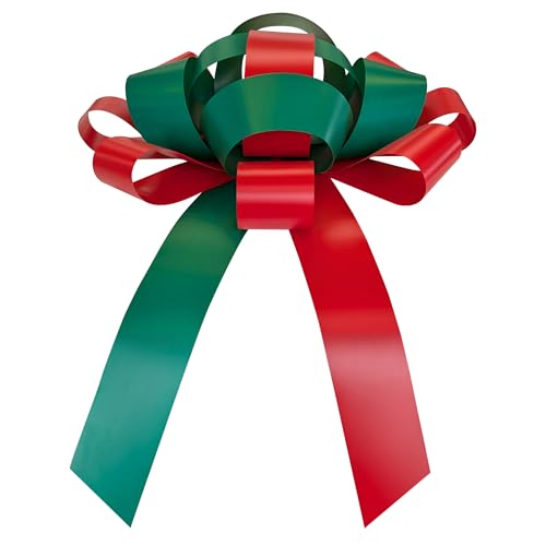 Image of CarBowz Big Car Bow for Car Decorations and Birthday Car Gifts, Large Bow Ribbon, Magnet, Car Safe Sticker Included, Fully Assembled 30 inch Wide Huge Bow, No Suction Cup Needed (Red /Green)