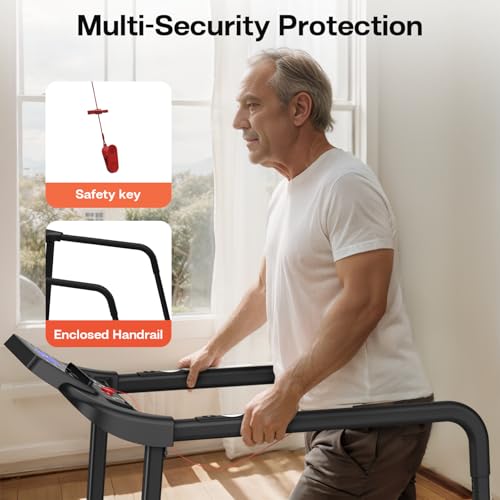 Image of Black Walking Pad Treadmill for Senior, Foldable Exercise Treadmill with Long Safety Handrail & Large LED Display, 300 Lbs Capacity Portable Treadmill for Home Use, 53.35x25.59x43.31 Inches