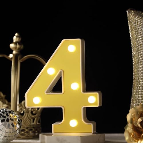 Image of Efavormart 6 inch Gold Marquee Number 4, Mirror Front Warm White LED Light Up 3D Sign, Battery Operated 72H Glow for Wedding Party & Wall Decor