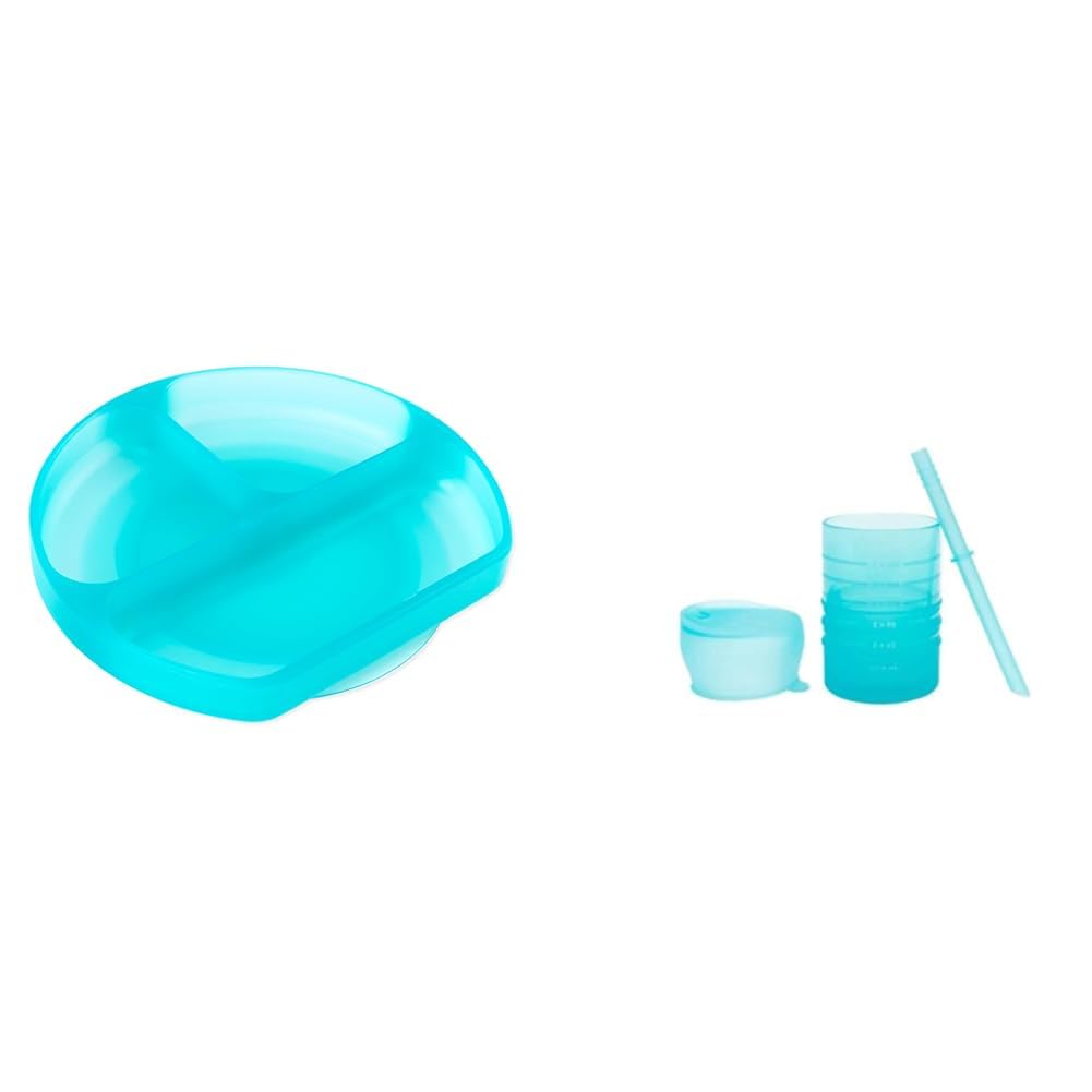 Bumkins Toddler and Baby Suction Plate with Sections, Silicone Divided Grip Dish and Trainer Cup with Straw and Lid, Babies and Kids, Baby Led Weaning, Children Feeding Supplies, Ages 6 Months Up