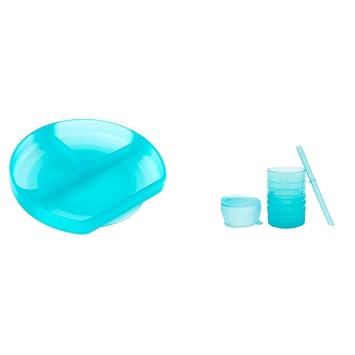 Bumkins Toddler and Baby Suction Plate with Sections, Silicone Divided Grip Dish and Trainer Cup with Straw and Lid, Babies and Kids, Baby Led Weaning, Children Feeding Supplies, Ages 6 Months Up