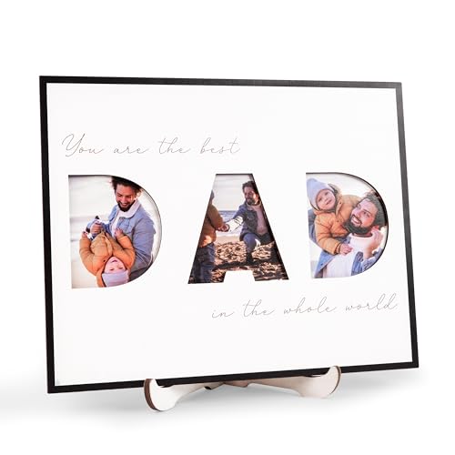 Viwoody Photo Frame DAD Sign For Table Decoration, Photo Fame From Daughter, Display 3 Photos 3x3 Inch, Picture Frame, Custom Photo, Home Office Decoration (DAD)