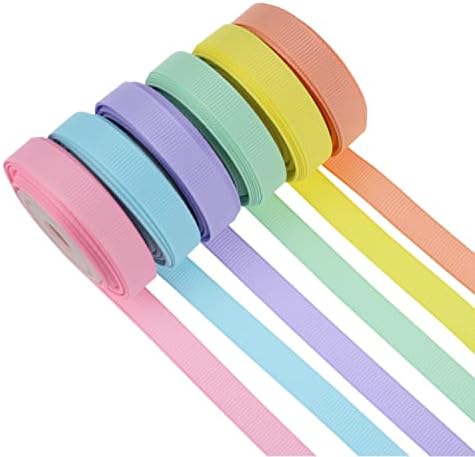 DINDOSAL 6 Rolls Pastel Rainbow Ribbon 3/8" Thin Grosgrain Ribbon Assortment Pastel Colored Craft Ribbon Birthday Baby Shower Party Decoration Gift Wrapping 30 Yards