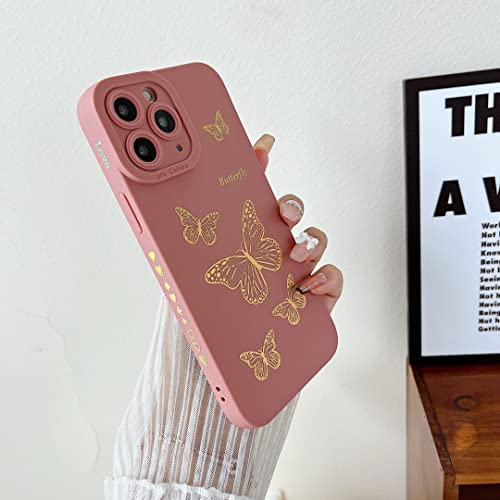 Qokey Compatible With Iphone 11 Pro Max Case(2019 6.5),Side Cute Plated Love Heart Back Bling Butterfly With Full Camera Len Cover Protection Soft Tpu Shockproof Phone Case For Women Girls Men,Pink #TOP5