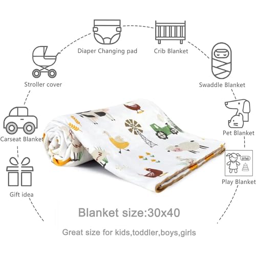 Image of HOMRITAR Baby Blanket for Boys Soft Lightweight Minky Blanket with Double Layer Dotted Backing for Infant Toddler Nursery Crib with Cute Farm Animals Design 30 x 40 Inch