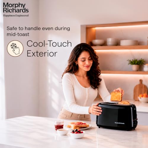 Image of Morphy Richards AT 402 1450 Watts Pop-Up Toaster | 4-Slice Automatic Pop Up Toaster With Removable Crumb Tray | 7-Levels Browning Control | Bread Centring With Wide Bread Slots | 2-Yr Warranty【Black】