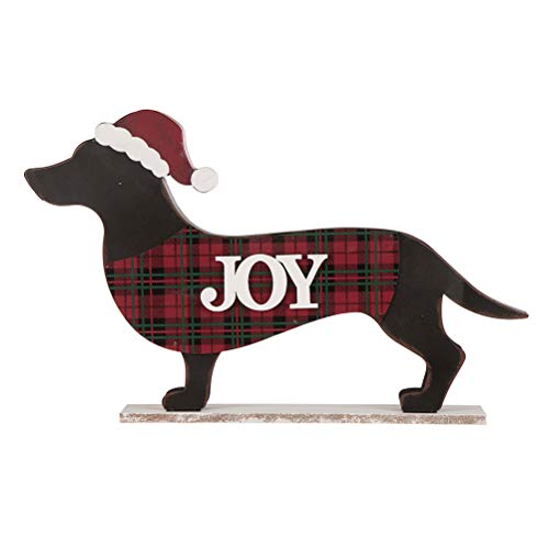 Image of Glitzhome 21.93 inch L Wooden Metal Dachshund Standing Front Door Porch Sign Christmas Welcome Sign Outdoor Indoor Welcome Joy Sign Xmas Holiday Decorations