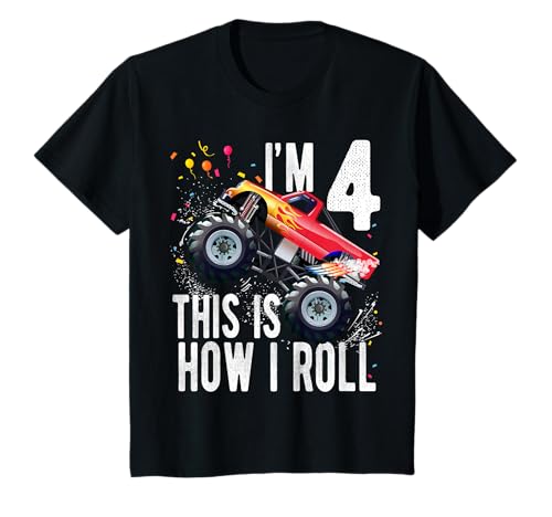 4 Year Old Shirt 4th Birthday Boy Monster Truck Car T-Shirt