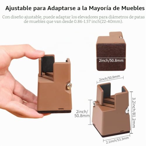 Elevadores de cama ajustable RCHYFEED de 5 cm con abrazadera para patas de mesa y sofá, 4 unidades 3