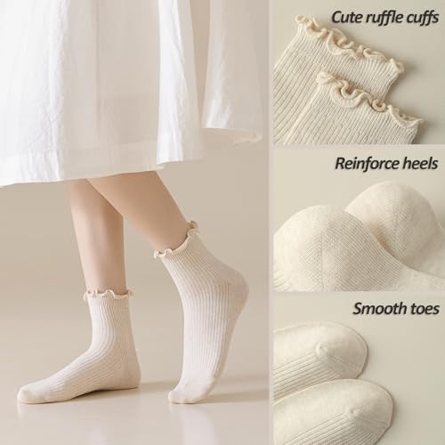 Mcool Mary Womens Crew Socks Ruffle Casual Cotton Frilly Breathable Cute Knit Lettuce Trim Ankle Socks 6 Pack3