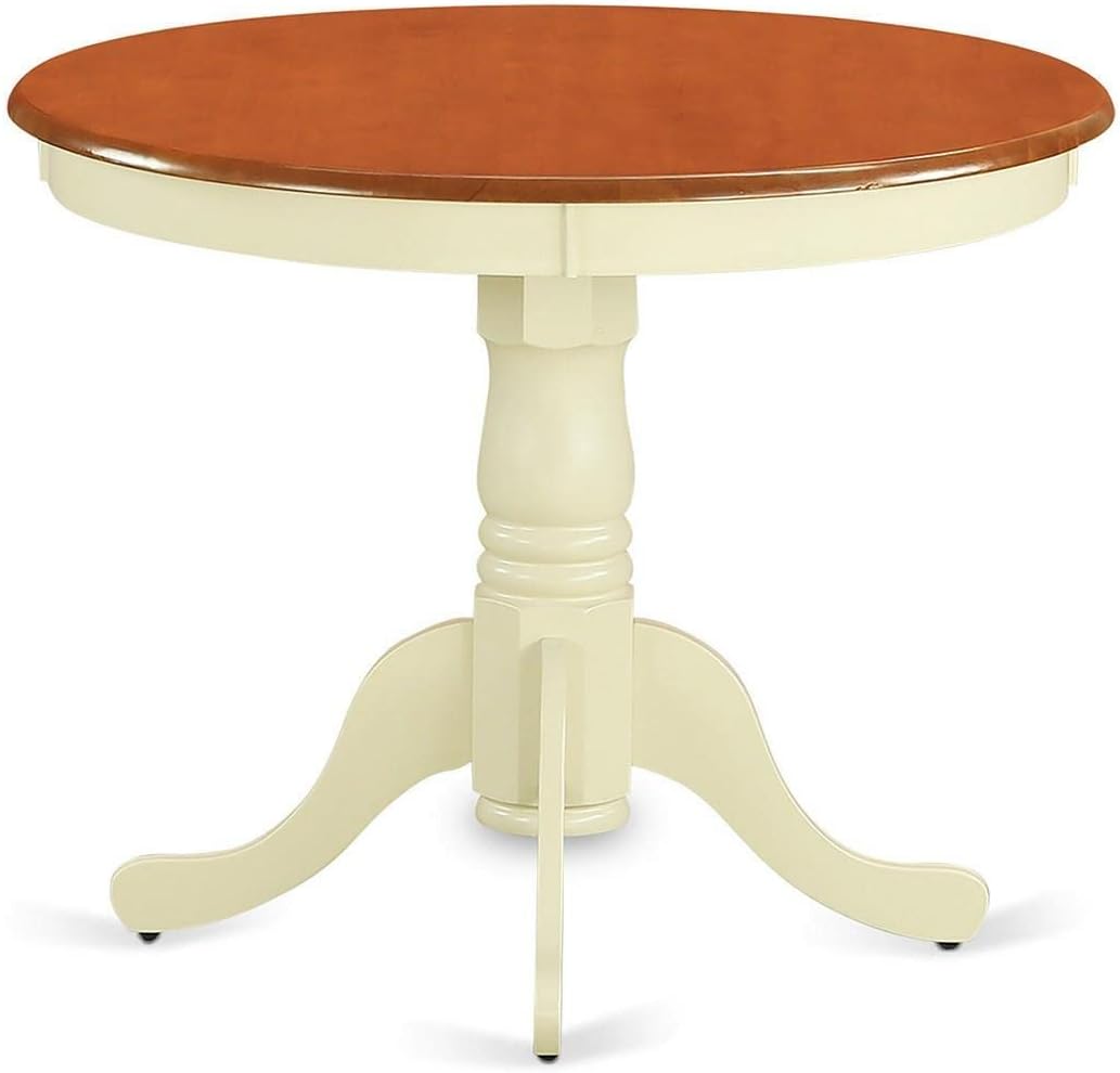 East West Furniture Wooden T Mid Century Dining Table with Cherry Round Tabletop and 36 x 29.5-Buttermilk Finish, 36-Inch, ANT-WHI-TP