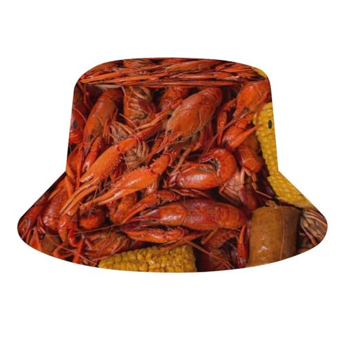 Louisiana Boiled Crawfish Shrimp Bucket Hat for Women Funny Realistic Food Fisherman Cap for Teens Novelty Sun Hat for Men Outdoor