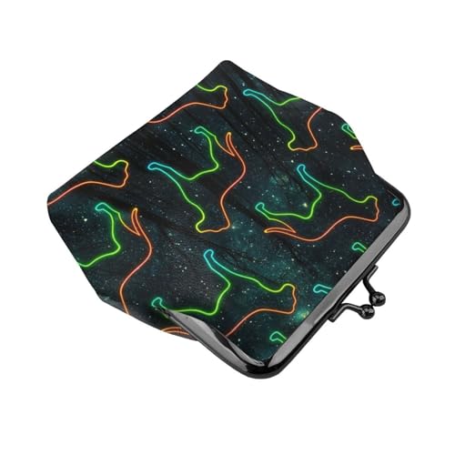 Pu Leather Buckle Coin Purse Neon Dog Silhouettes Girls Kiss-Lock Change Purse Wallets3