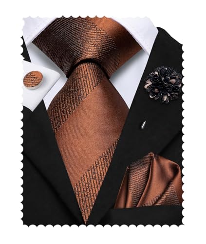 Image of Hi-Tie Mens Paisley Floral Striped Ties Set Silk Necktie and Lapel Pin for Men Pocket Square Cufflinks Set Business Wedding