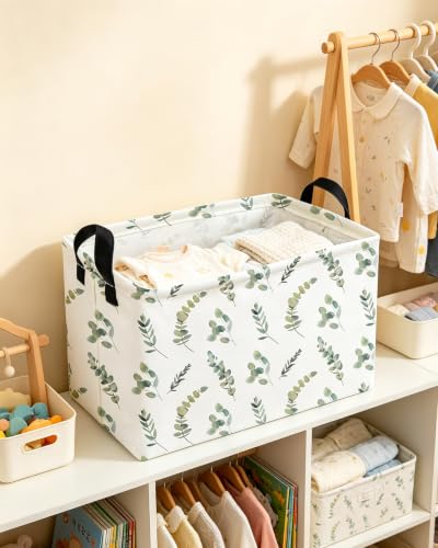 Image of Essme Rectangular Leaves Basket,Kids Storage Bins Organizer with Handles for Girls Room Decor, Gift Basket,Shelf Basket.(Leaves)
