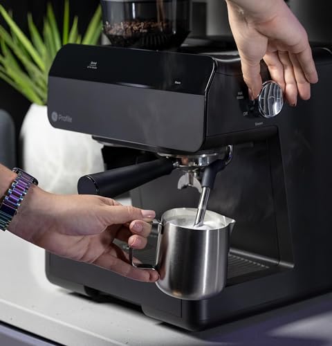 Image of Profile GE Semi Automatic Espresso Machine + Steam Frother | Italian-Made 15 Bar Pump for Balanced Extraction | 15 Adjustable Grind Size Levels | WiFi Connected for Drink Customization | Black