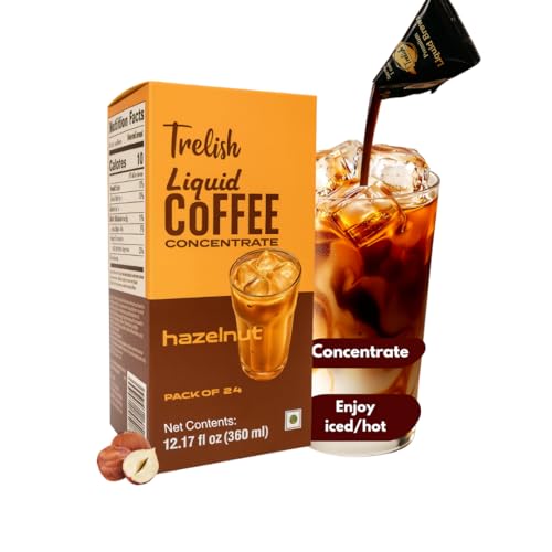 Image of Trelish Coffee Concentrate - Hazelnut | Single Servings | Coffee decoction |Perfect for Hot or Iced Instant Coffees, Sugar Free, Shelf Stable, No Refrigeration, Travel Friendly | 24 servings - 360ml