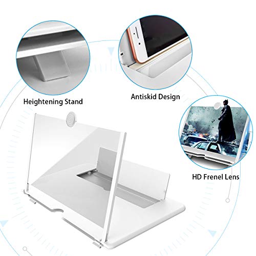 Newseego 12" Phone Screen Magnifier, 3D HD Phone Screen Amplifier with Adjustable Bracket Anti-Blue Radiation Eye Protective Movie Video Expanders with Pullable Design for All Smartphone - White…