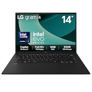 LG gram 14Z90T - 14 Inch FHD+ IPS Ultra-Lightweight Laptop, Intel Core Ultra 7 255H - EVO Edition, 16GB RAM, 512GB SSD, Windows 11 Home, gram Hybrid AI, Copilot, Black (2025)